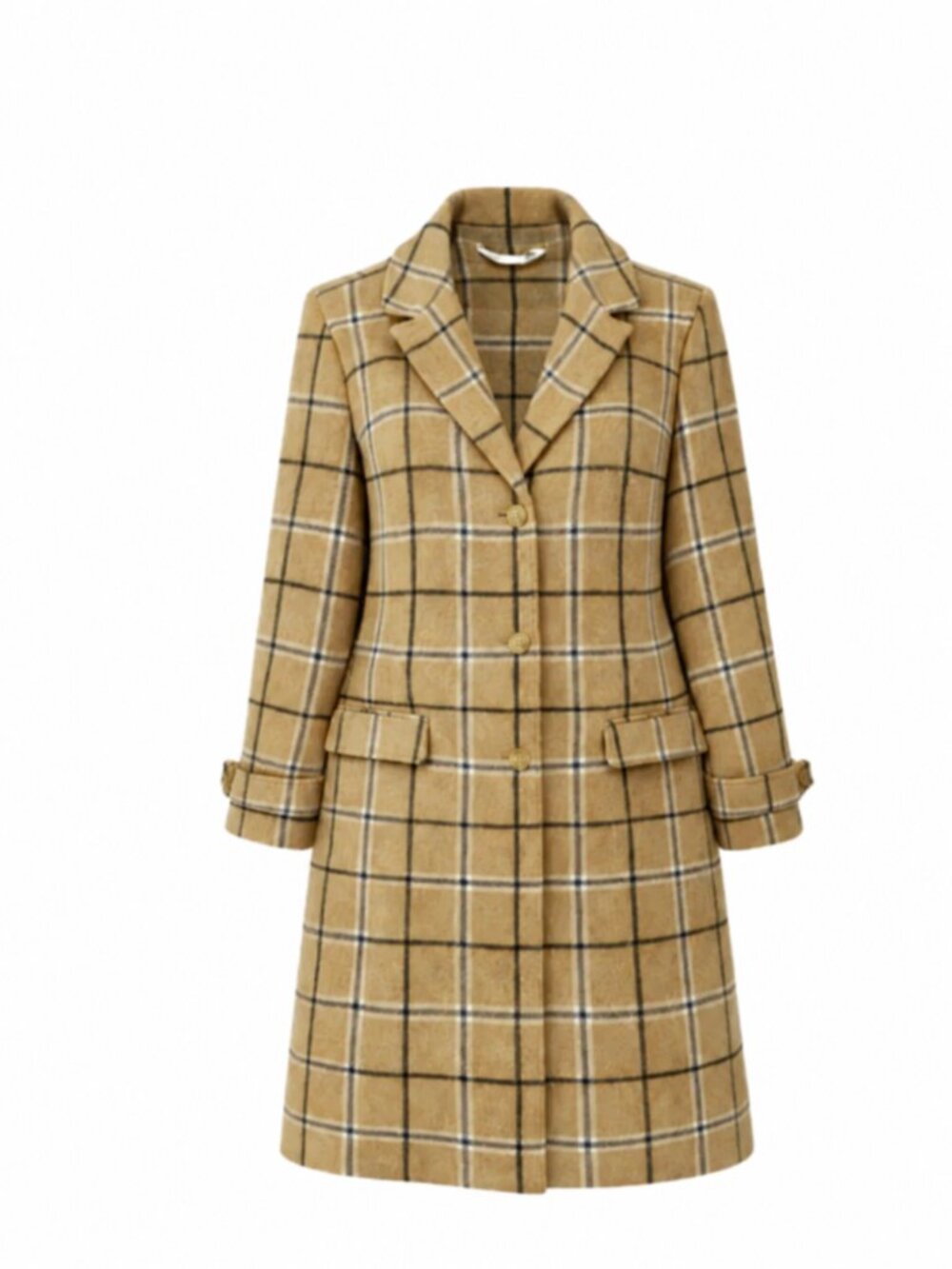 Isaac Mizrahi Coat 1X Plus Camel Plaid Wool Blend Long Lined Tailored Winter NWT